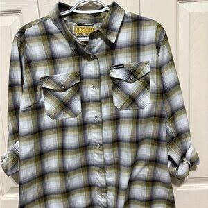 DIXXON Women’s Green and Black Plaid Button Down Shirt